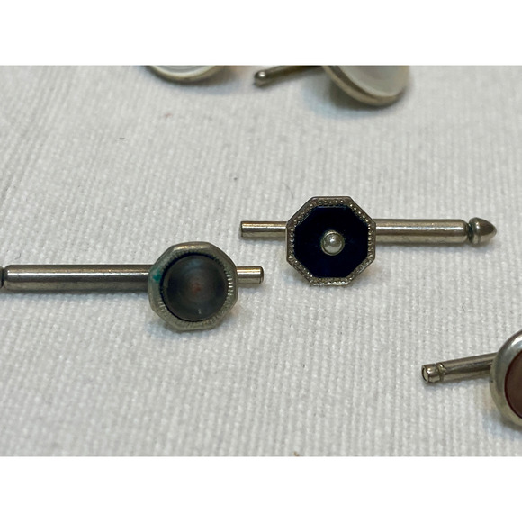 Lot Vintage Art Deco Snap Links Pull Apart Cufflinks Tie Tacks - Picture 3 of 8